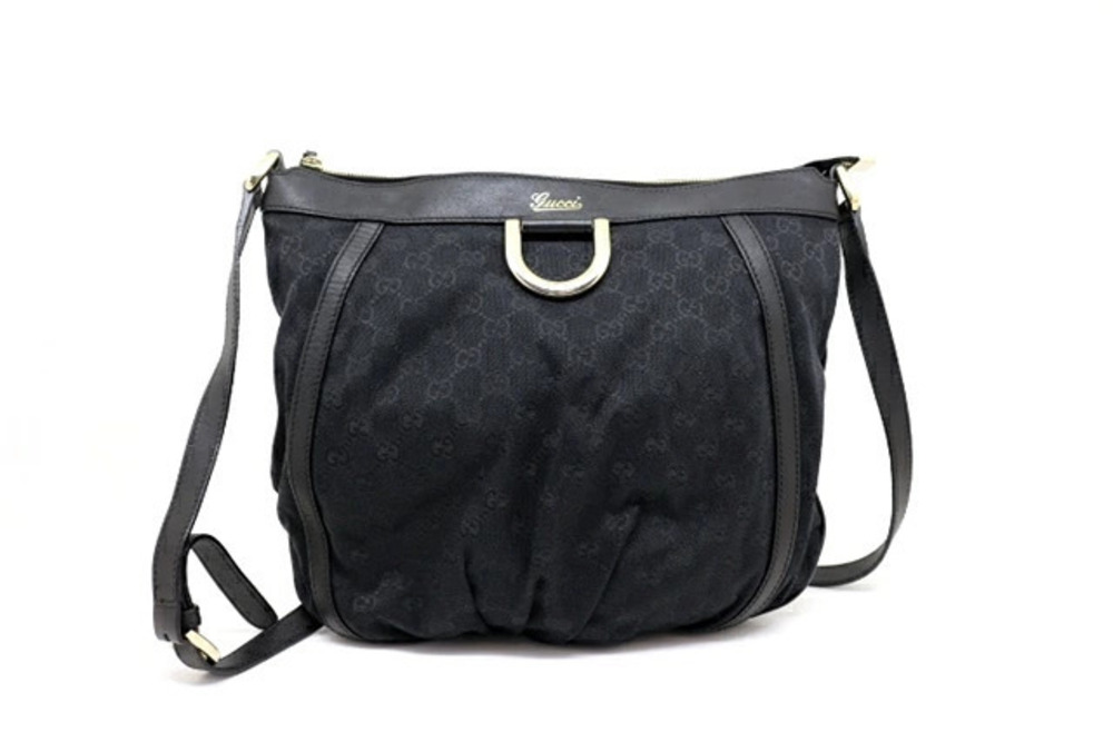 Gucci Black Shoulder Canvas Bag Leather Black